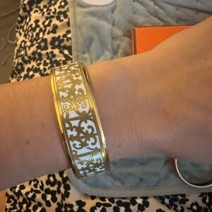 Hermes Gold and White Patterned Bracelet